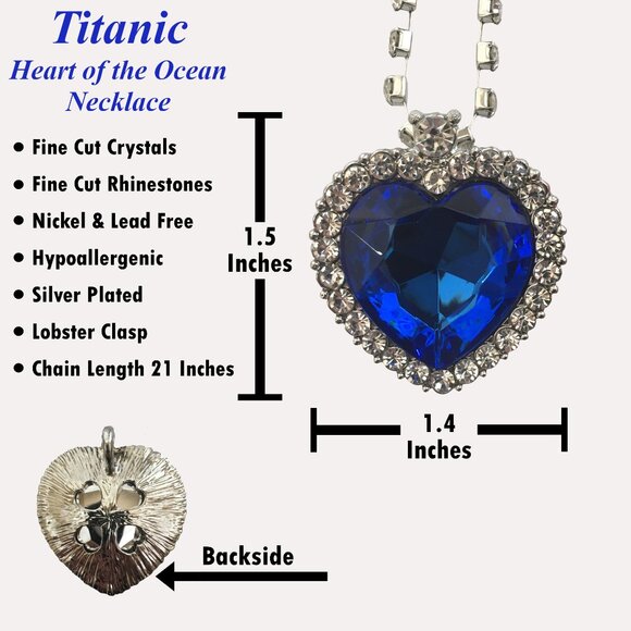 Titanic Necklace for Women Girls Heart Pendant Earrings Bracelet Jewelry Set - Picture 8 of 11